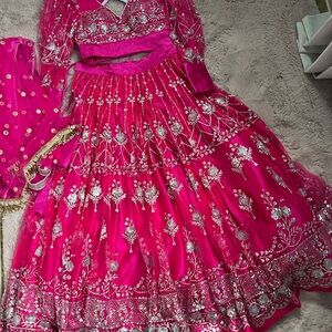 Elegant Pink and Silver Long Sleeve Dress